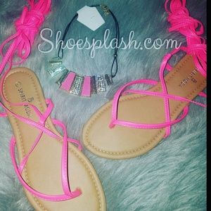 New:Hot Pink Tie up Sandals